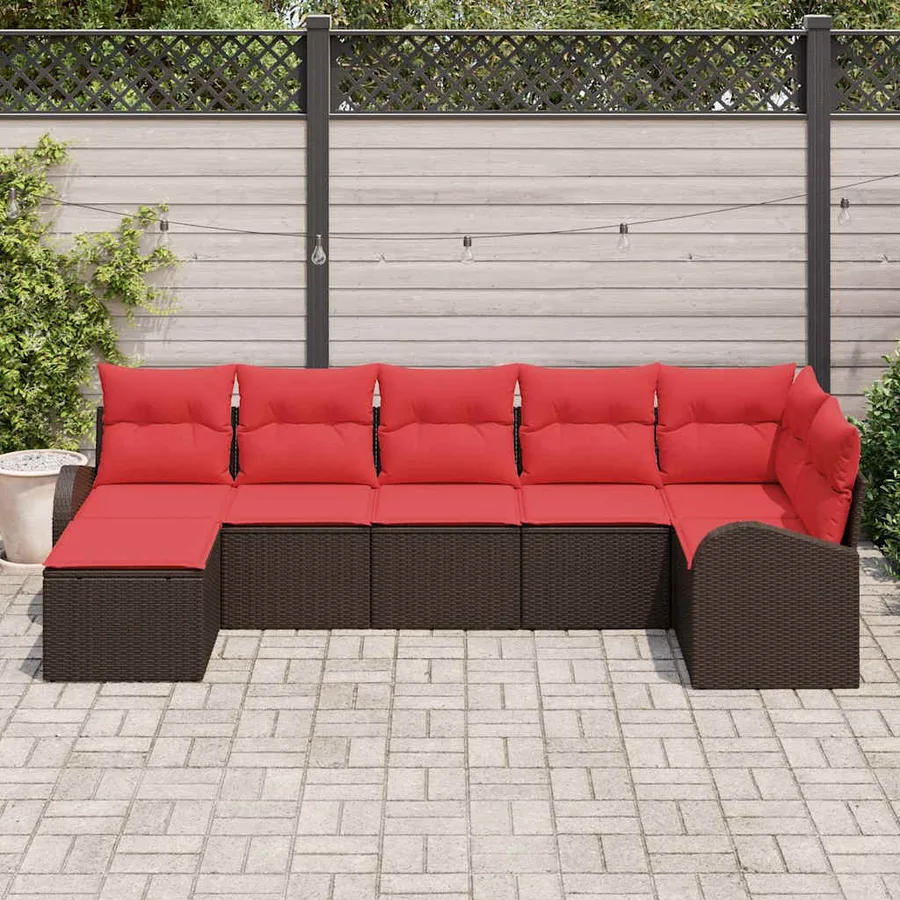 Ensemble de canapé de jardin 7 pcs Marron Poly rotin - 3