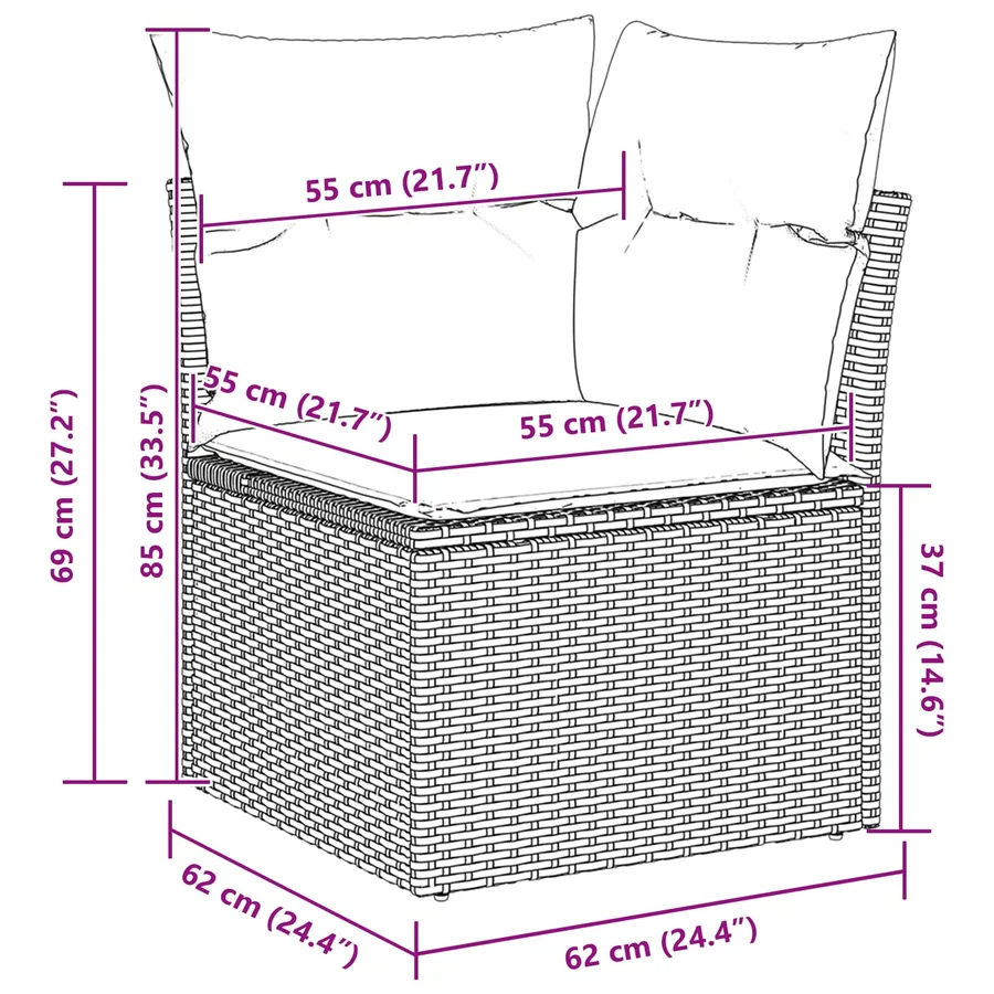 Ensemble de canapé de jardin 7 pcs Marron Poly rotin - 8