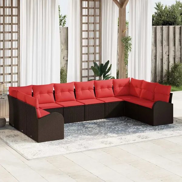 Ensemble de Canapés avec coussin 10 pcs Marron polyrotin