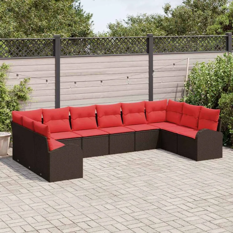 Ensemble de Canapés avec coussin 10 pcs Marron polyrotin - 3