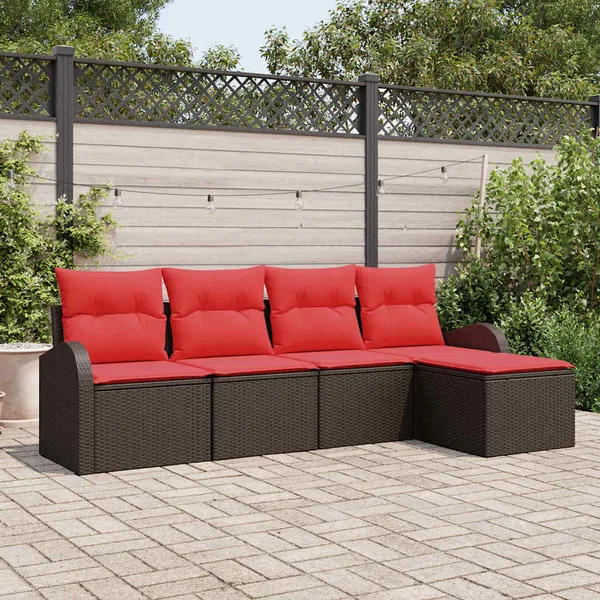 Ensemble de canapé de jardin 5 pcs Marron polyrotin