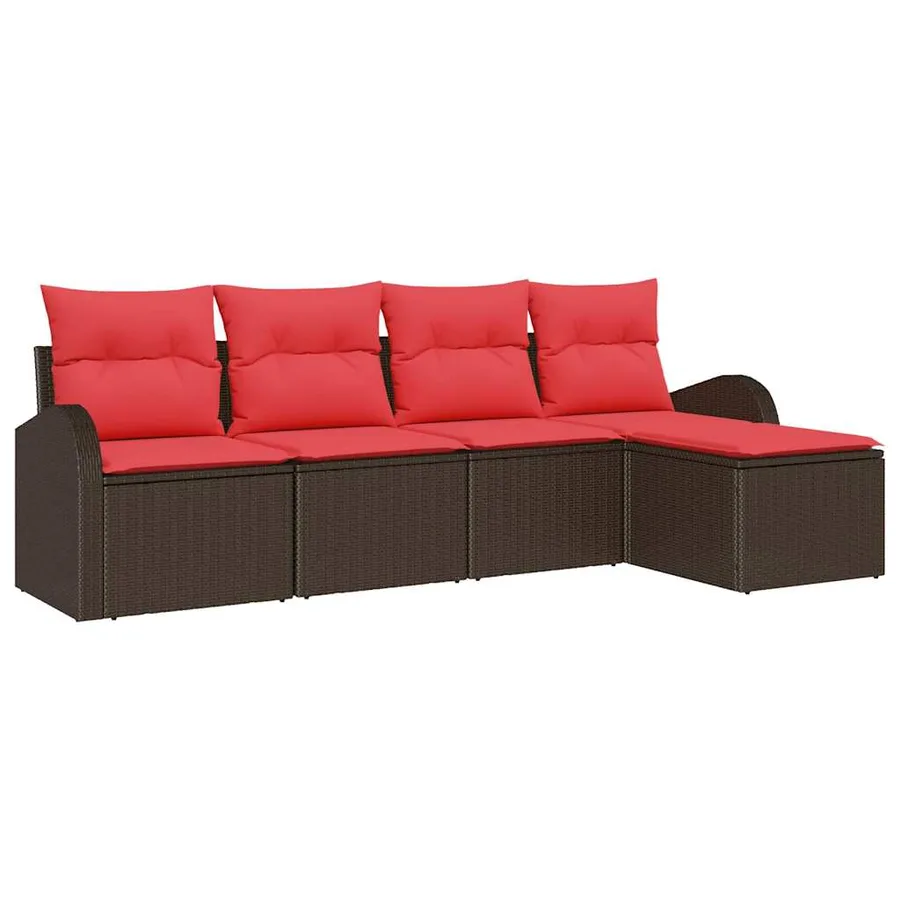 Ensemble de canapé de jardin 5 pcs Marron polyrotin - 2