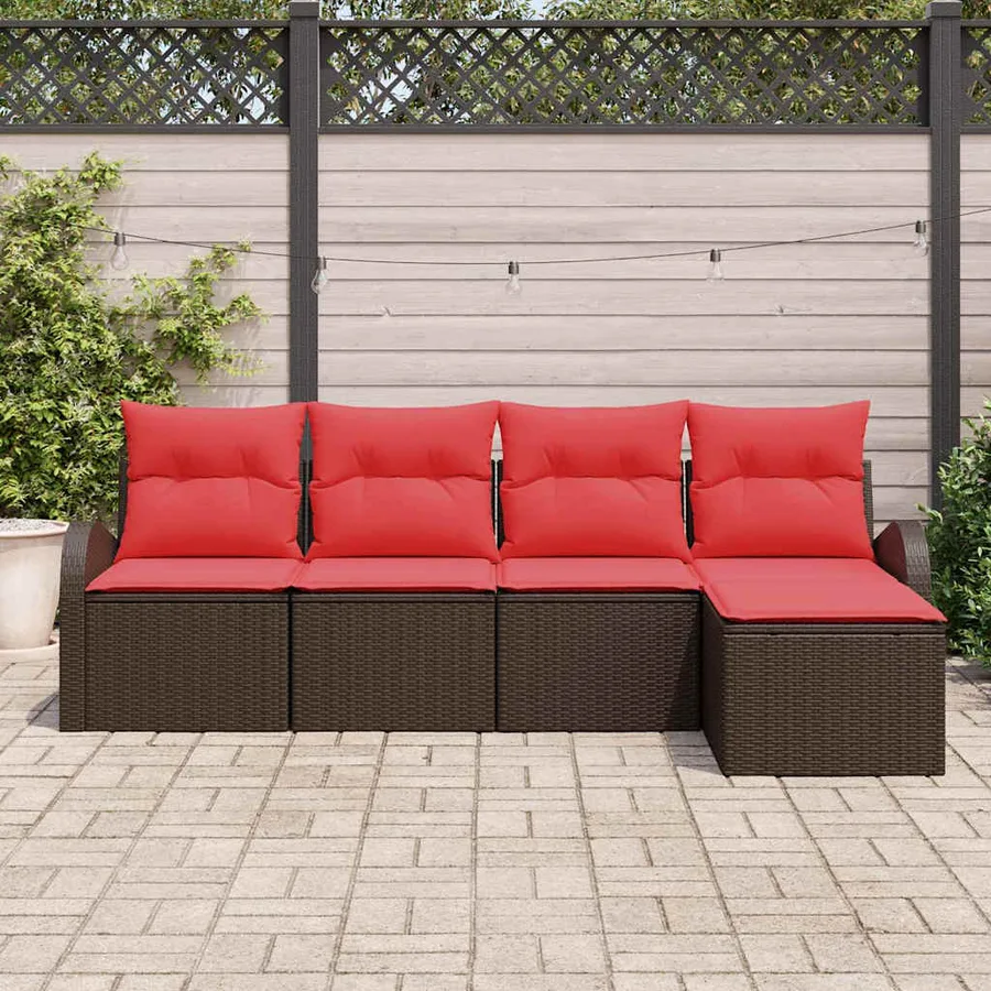 Ensemble de canapé de jardin 5 pcs Marron polyrotin - 3