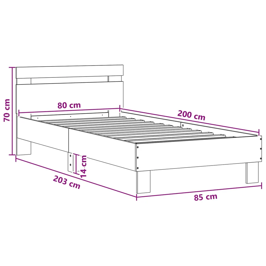 Cadre de lit avec LED Chêne noir 80 x 200 cm Bois d'ingénierie - 9