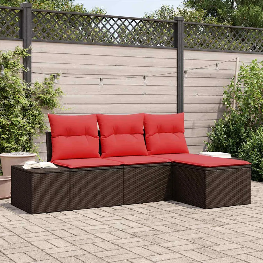 Ensemble de Canapés avec coussin 4 pcs Marron Poly Rattan