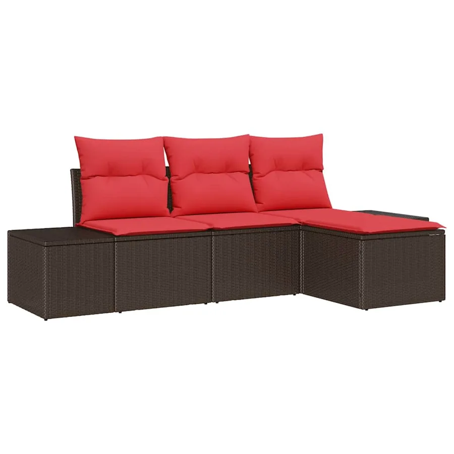 Ensemble de Canapés avec coussin 4 pcs Marron Poly Rattan - 2
