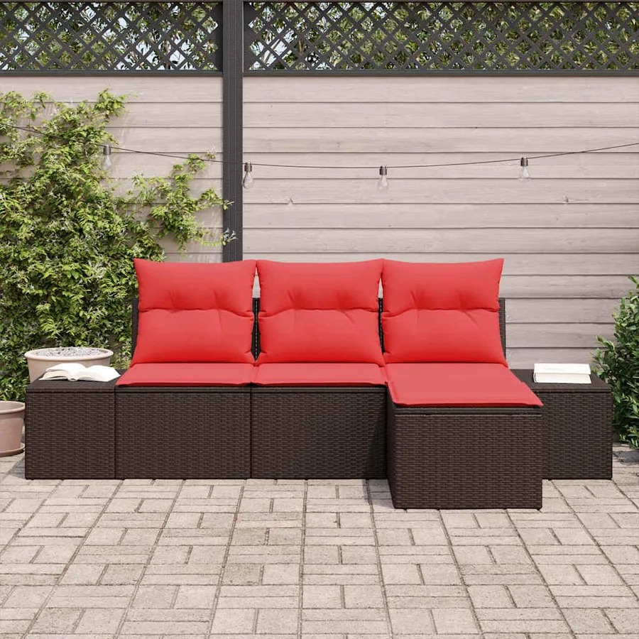 Ensemble de Canapés avec coussin 4 pcs Marron Poly Rattan - 3