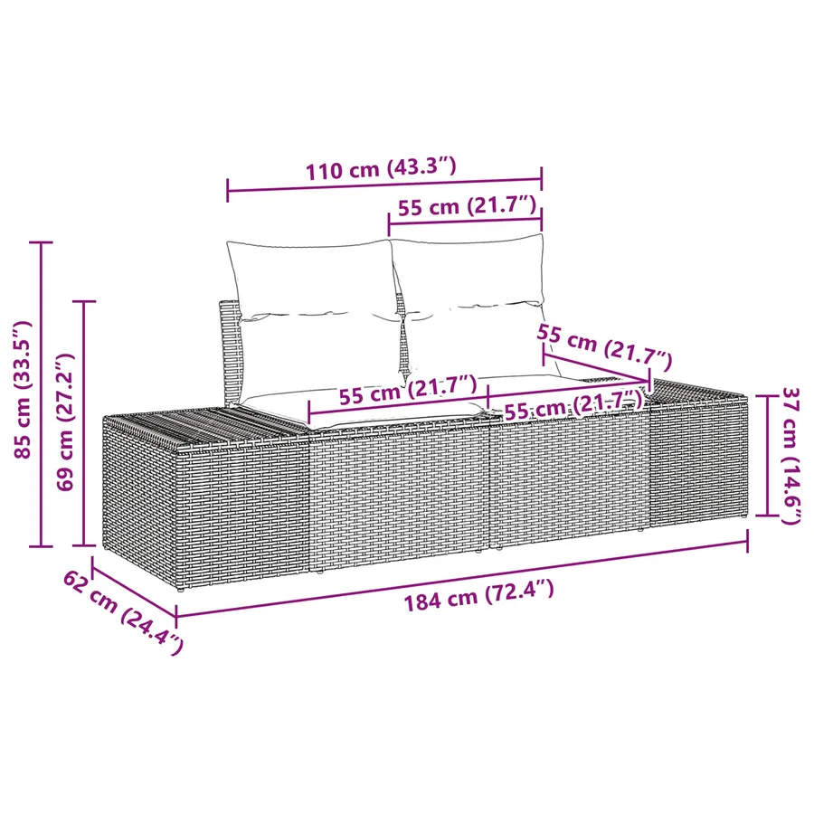 Ensemble de canapé de jardin 9 pcs Marron polyrotin - 10
