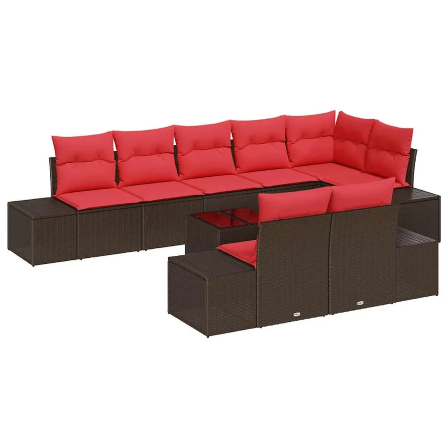 Ensemble de canapé de jardin 9 pcs Marron polyrotin - 2