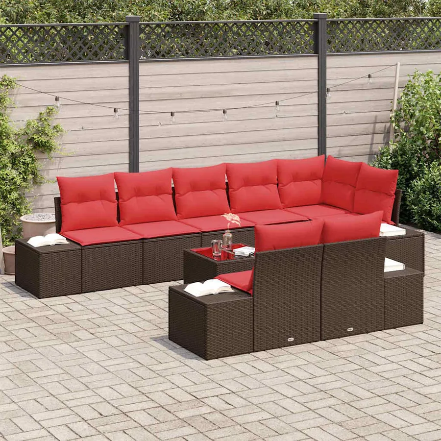 Ensemble de canapé de jardin 9 pcs Marron polyrotin - 3