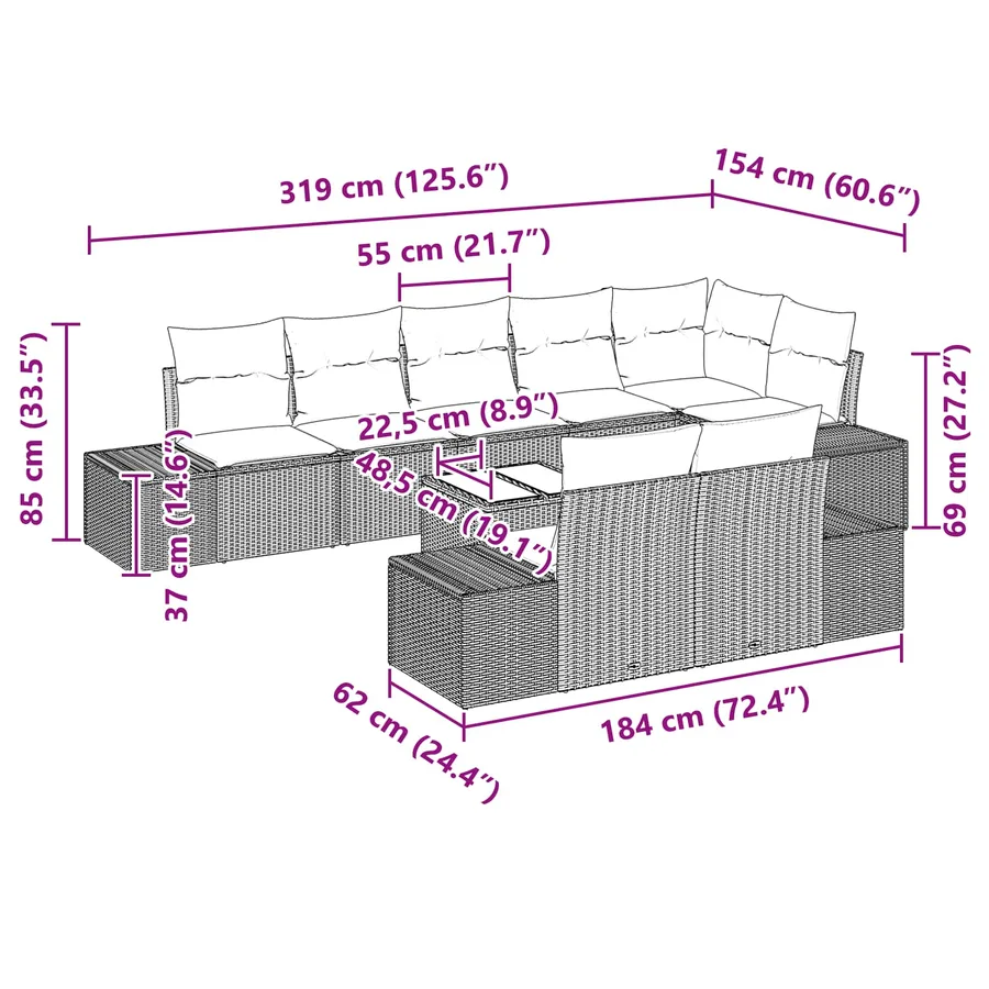Ensemble de canapé de jardin 9 pcs Marron polyrotin - 9