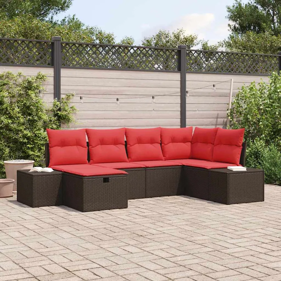 Ensemble de canapé de jardin 6 pcs Marron polyrotin