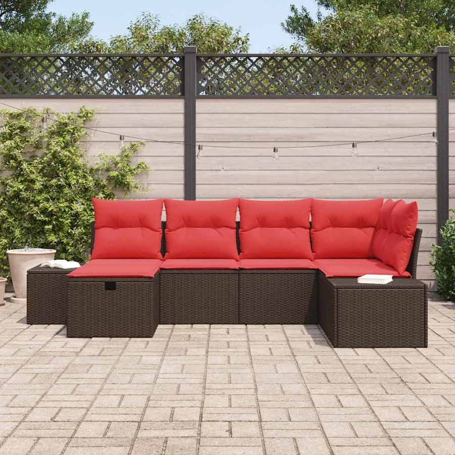 Ensemble de canapé de jardin 6 pcs Marron polyrotin - 3
