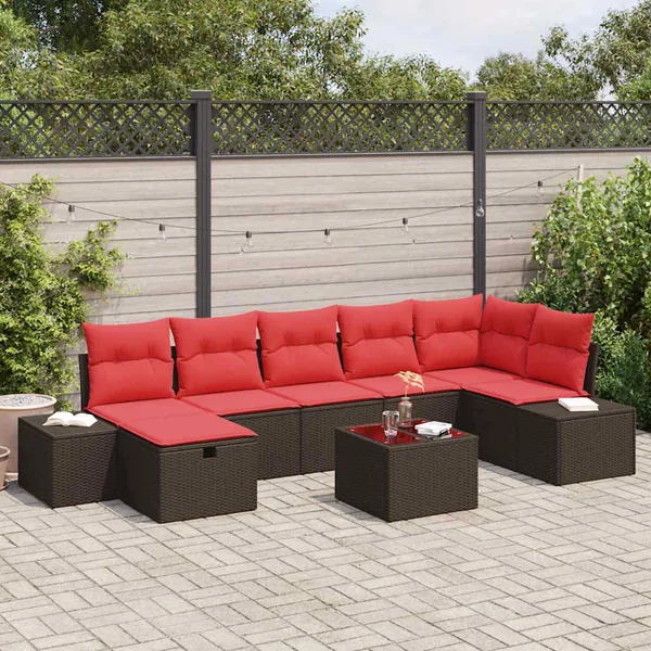 Ensemble de canapé de jardin 8 pcs Marron polyrotin