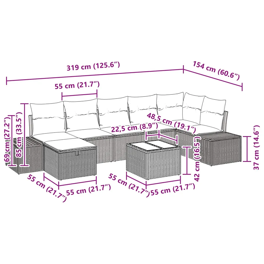 Ensemble de canapé de jardin 8 pcs Marron polyrotin - 11