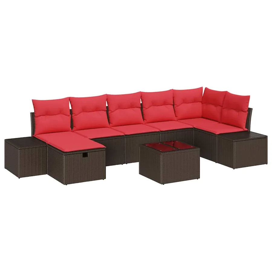 Ensemble de canapé de jardin 8 pcs Marron polyrotin - 2