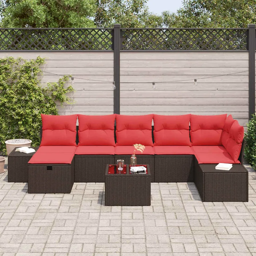 Ensemble de canapé de jardin 8 pcs Marron polyrotin - 3
