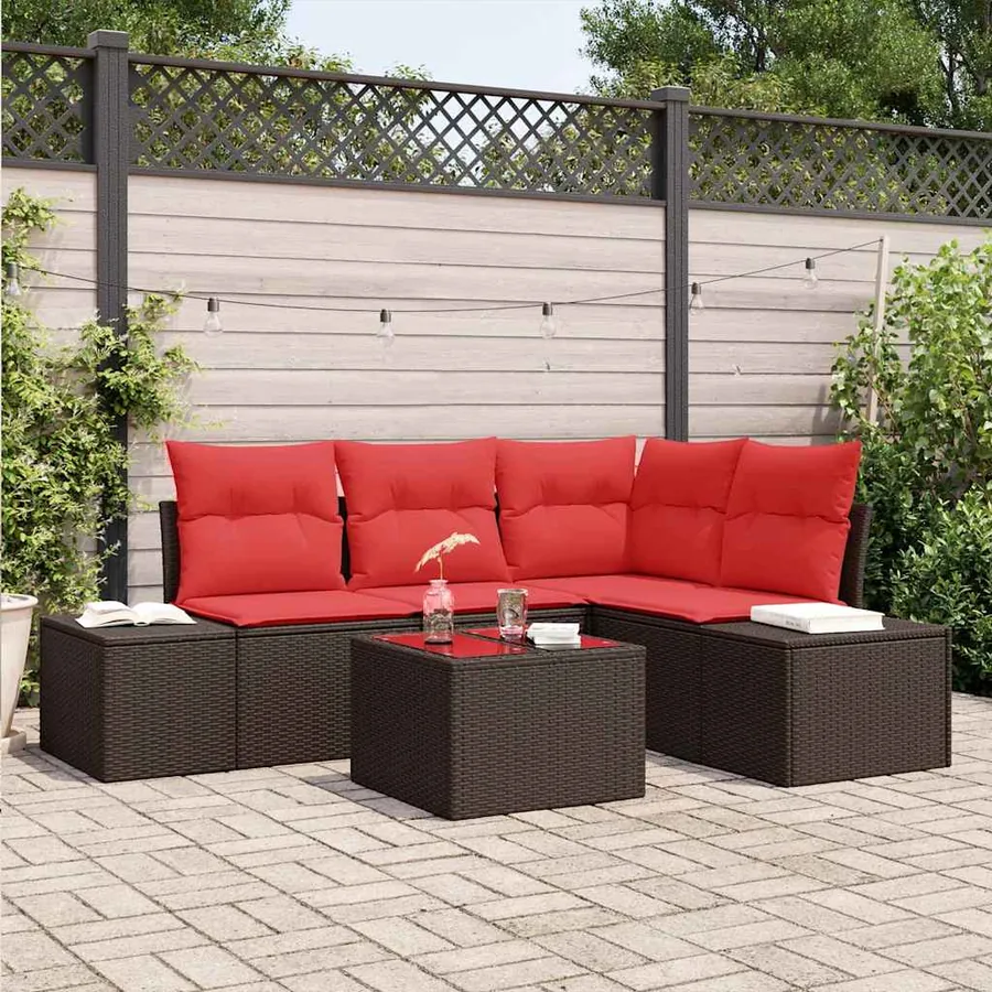 Ensemble de canapé de jardin 5 pcs Marron polyrotin