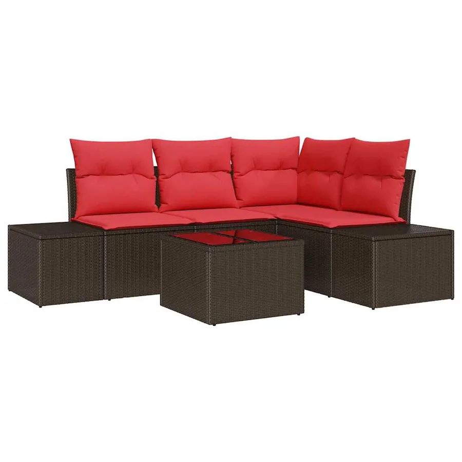 Ensemble de canapé de jardin 5 pcs Marron polyrotin - 2