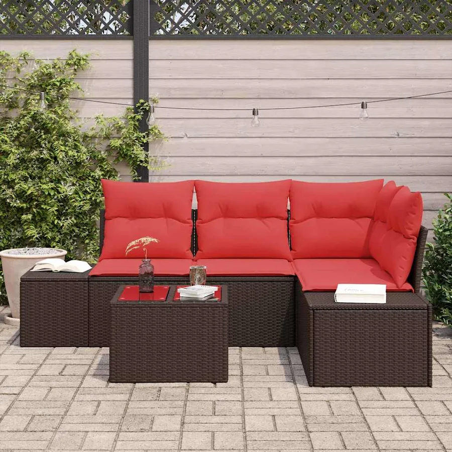 Ensemble de canapé de jardin 5 pcs Marron polyrotin - 3