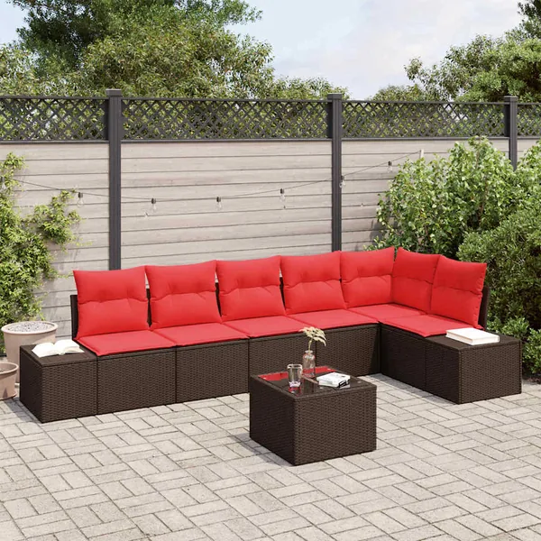 Ensemble de canapé de jardin 7 pcs Marron polyrotin