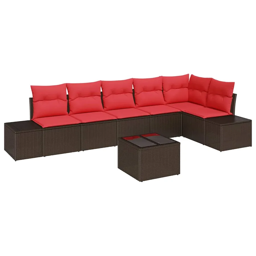 Ensemble de canapé de jardin 7 pcs Marron polyrotin - 2