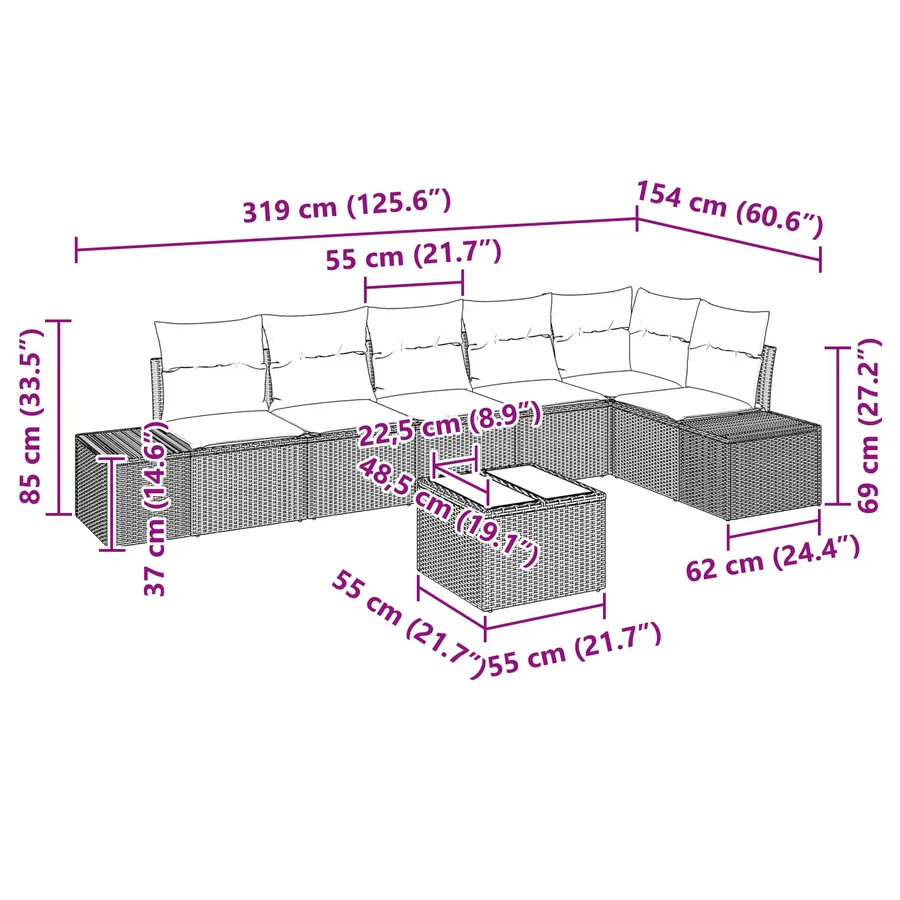 Ensemble de canapé de jardin 7 pcs Marron polyrotin - 9