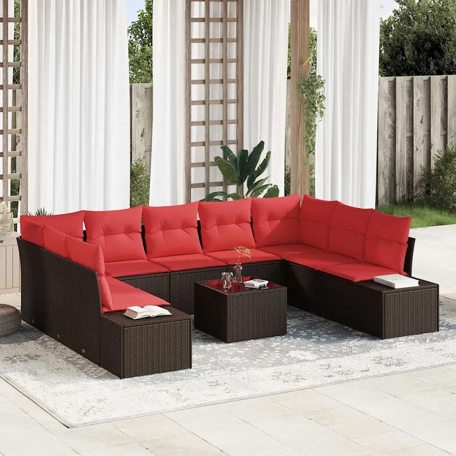 Ensemble de canapé de jardin 10 pcs Marron polyrotin