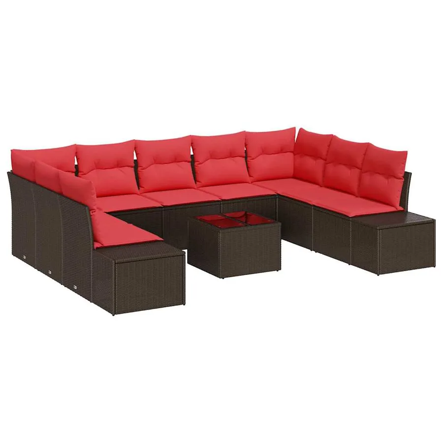 Ensemble de canapé de jardin 10 pcs Marron polyrotin - 2