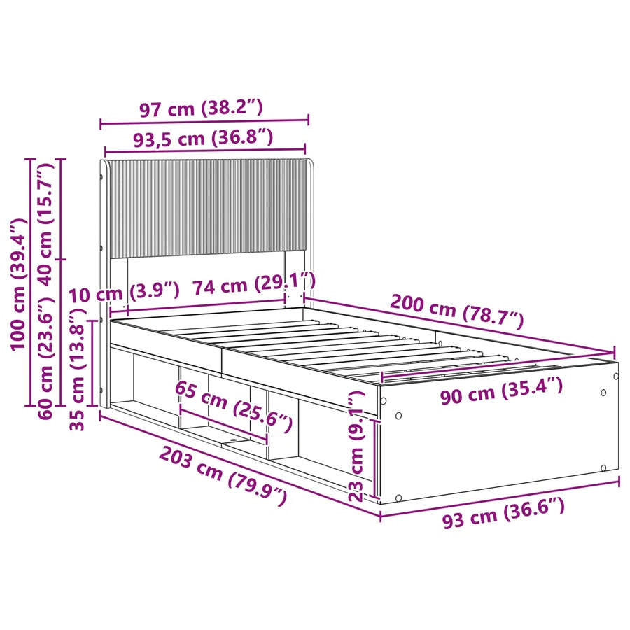 Cadre de lit avec rangement et tête de lit 3 pcs - 10