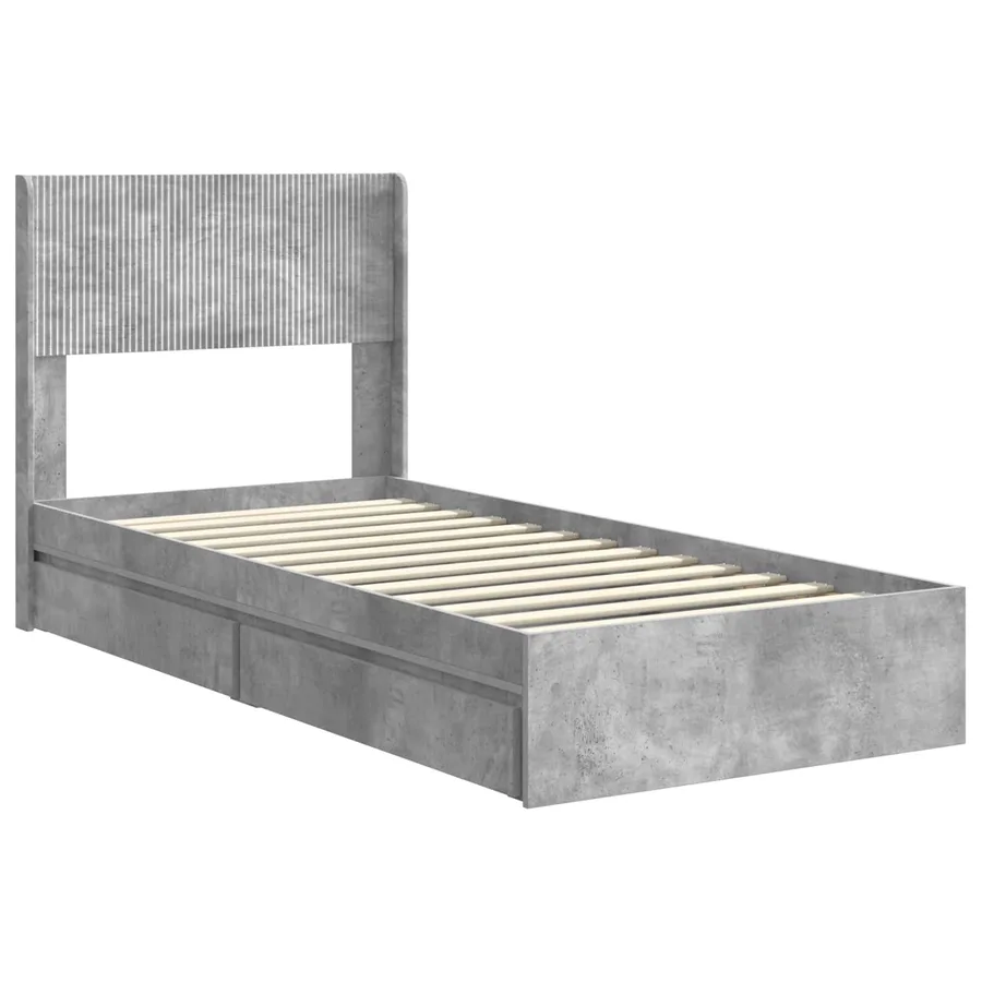 Cadre de lit avec rangement et tête de lit Gris béton - 4