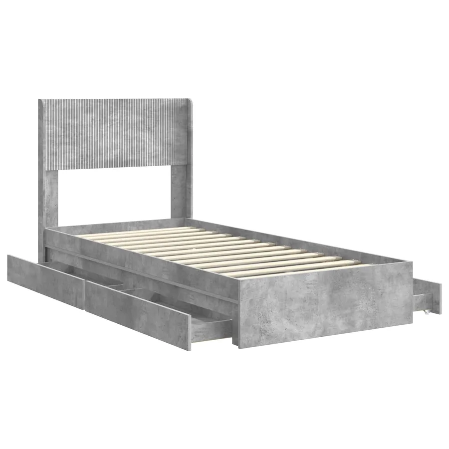 Cadre de lit avec rangement et tête de lit Gris béton - 5