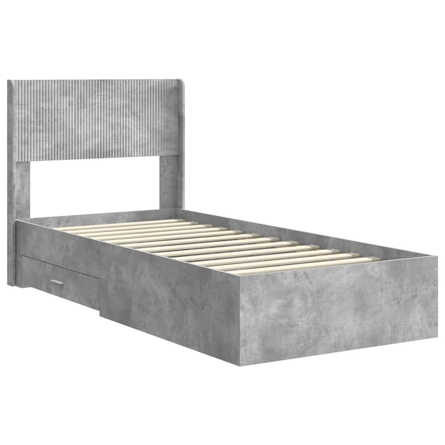 Cadre de lit avec rangement et tête de lit Gris béton - 4