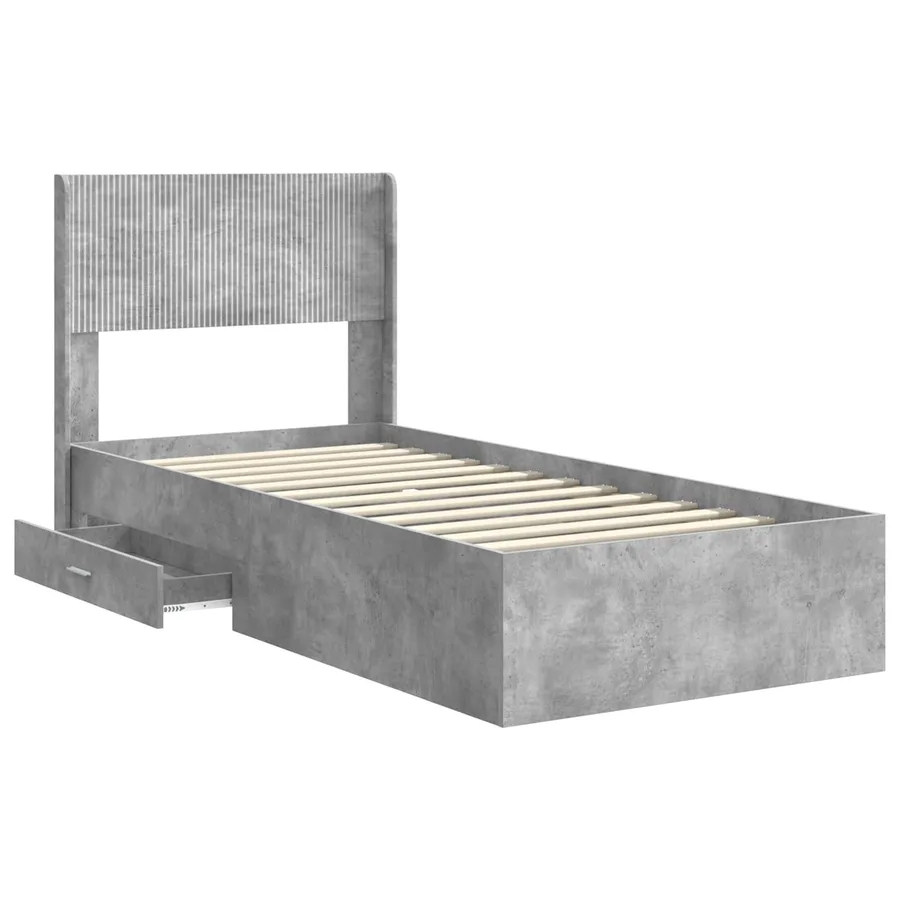 Cadre de lit avec rangement et tête de lit Gris béton - 5