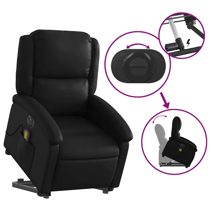 Fauteuil inclinable de massage électrique noir similicuir - 11