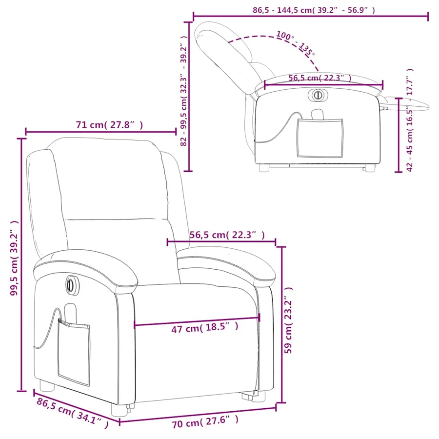Fauteuil inclinable de massage électrique noir similicuir - 17
