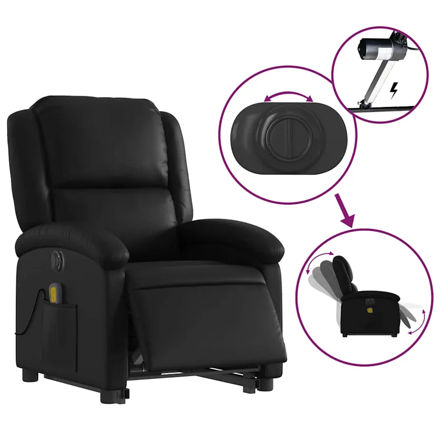 Fauteuil inclinable de massage électrique noir similicuir - 6