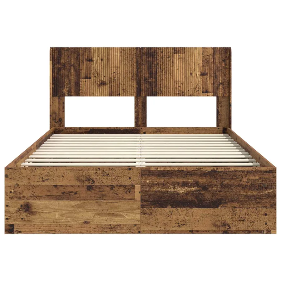 Cadre de lit avec rangement et tête de lit Bois ancien - 5
