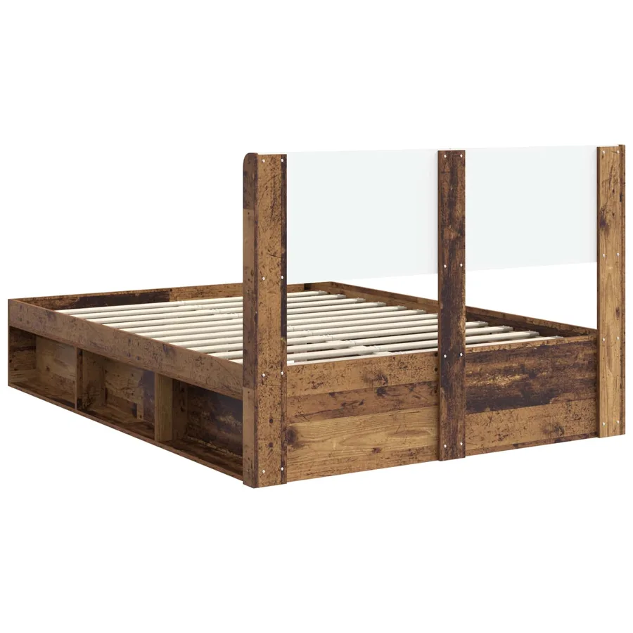 Cadre de lit avec rangement et tête de lit Bois ancien - 7