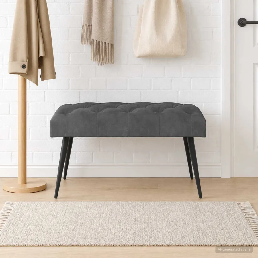 Banc avec capitonnage bouton Gris foncé 80 x 40 x 46 cm Velours - 4