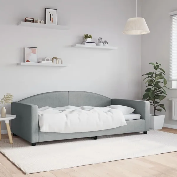 Lit de jour gris clair 100x190 cm tissu