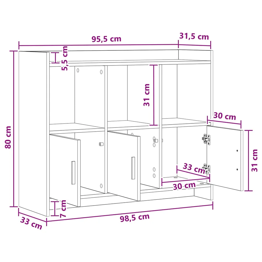 Buffet Blanc 98,5 x 33 x 80 cm Bois d'ingénierie - 8