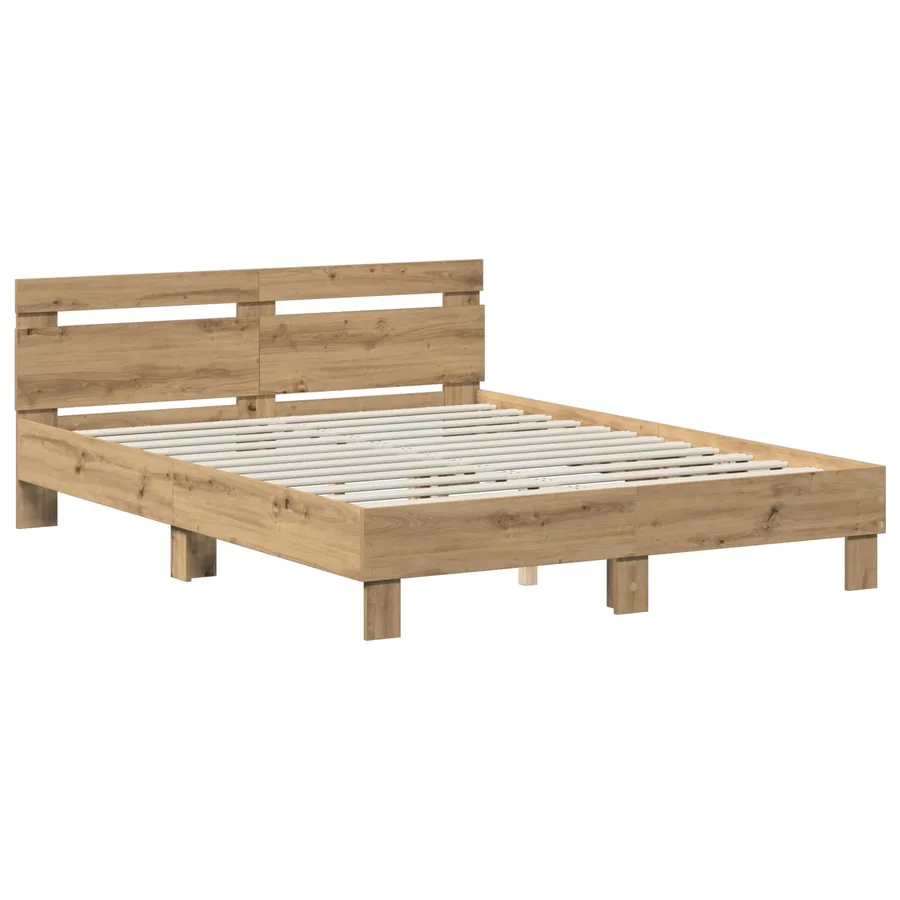 Cadre de lit Chêne artisanal 135 x 190 cm Bois d'ingénierie - 3