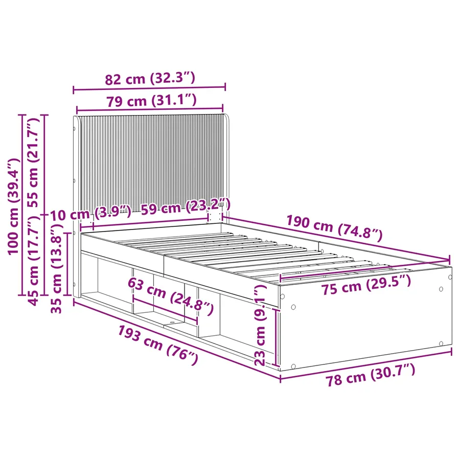Cadre de lit avec rangement et tête de lit Blanc 75 x 190 cm - 10