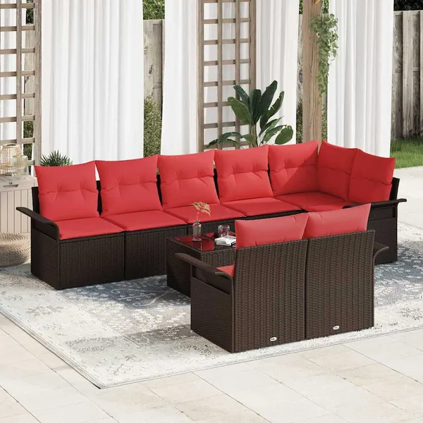 Ensemble de canapé de jardin 9 pcs Marron polyrotin