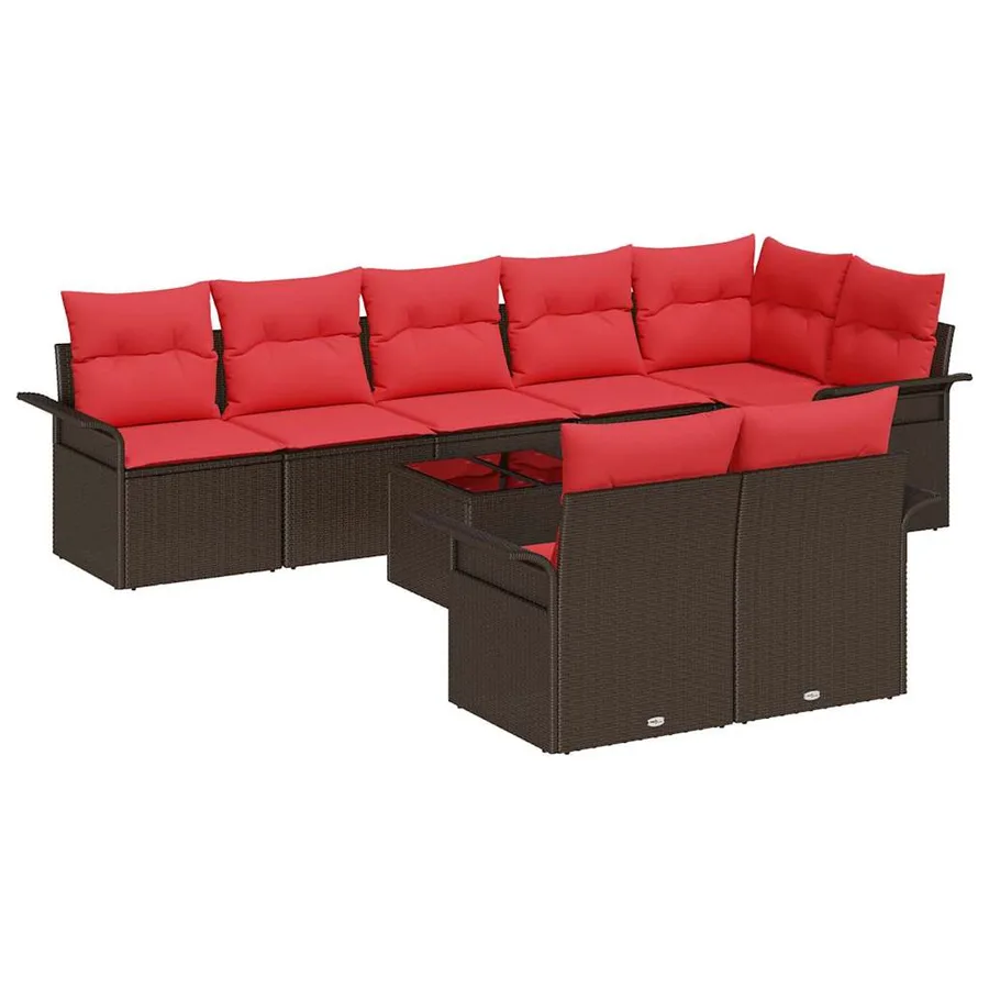 Ensemble de canapé de jardin 9 pcs Marron polyrotin - 2