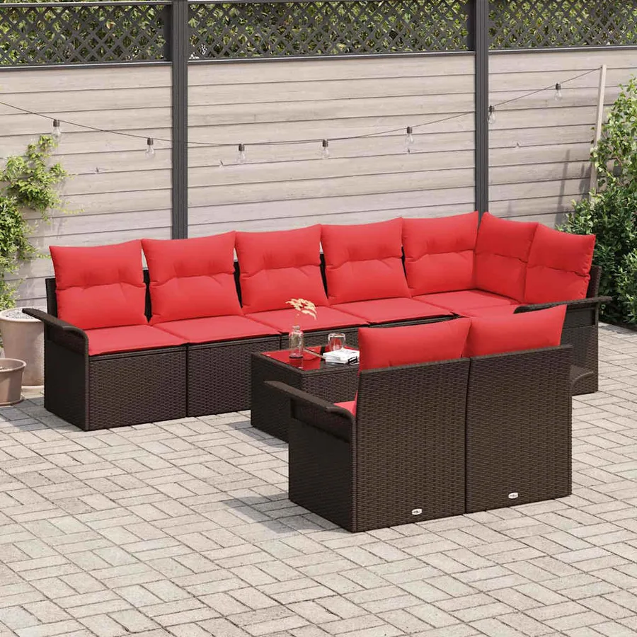 Ensemble de canapé de jardin 9 pcs Marron polyrotin - 3