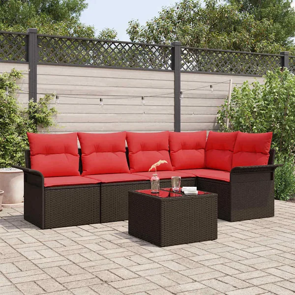 Ensemble de canapé de jardin 6 pcs Marron polyrotin