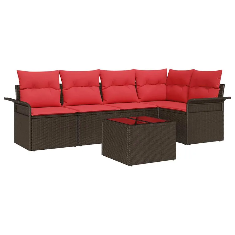 Ensemble de canapé de jardin 6 pcs Marron polyrotin - 2