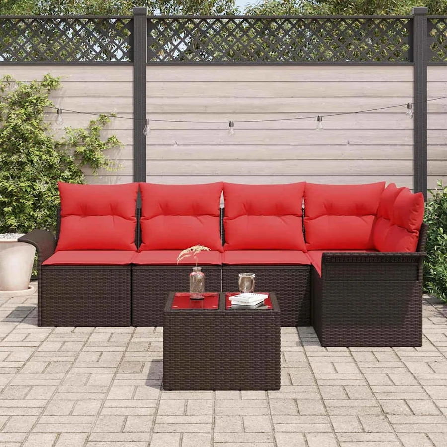 Ensemble de canapé de jardin 6 pcs Marron polyrotin - 3